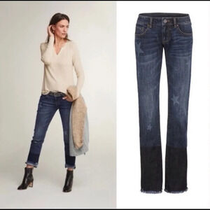 Cabi Slim Boyfriend Star Print Cropped Raw Hem Jeans in Celebrity Indigo - Sz 8